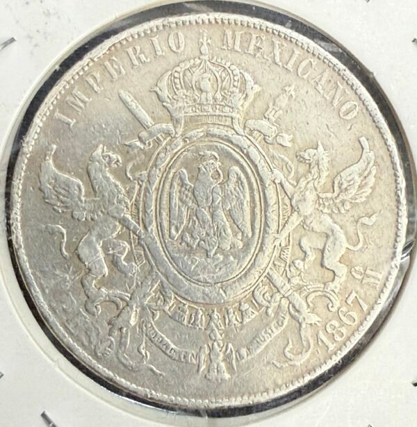 $1 Peso Maximiliano 1867 Mo México Plata Emperador - Image 4