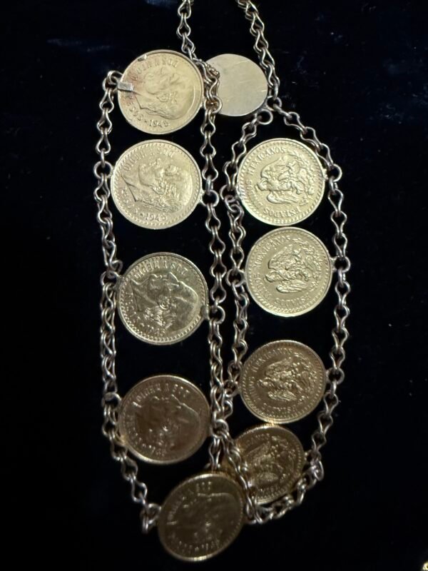 Pulsera de oro con 9 monedas de 2.5 Pesos Oro Hidalgo ley .900 21.6kt