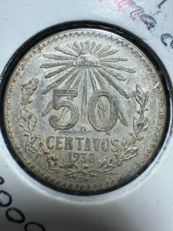 50 Centavos Resplandor 1938 ley 0.720 fecha clave
