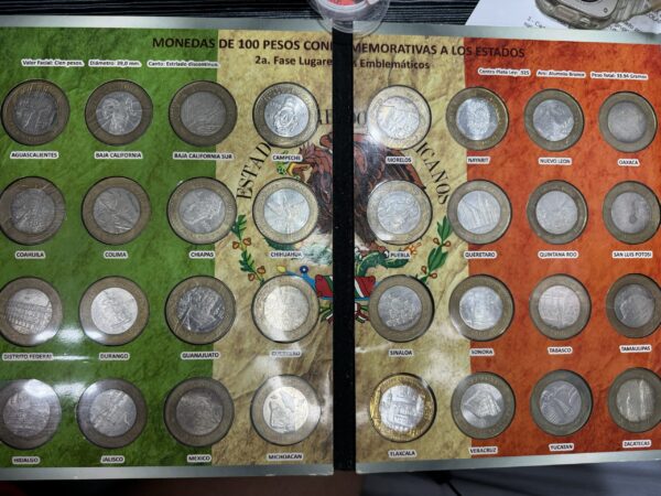 Monedas de $100.00 Pesos Conmemorativas a los 32 Estados Segunda Fase Lugares Emblemáticos Centro de Plata .925 2005 2006 Nuevo León Jalisco Álbum Completo Cien
