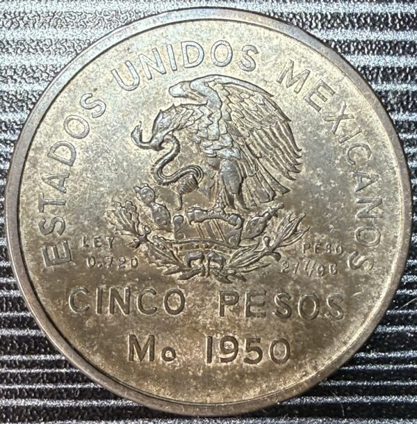 $5 Pesos Inauguración del Ferrocarril del Sureste 1950 Mo Alta Condición - Image 2