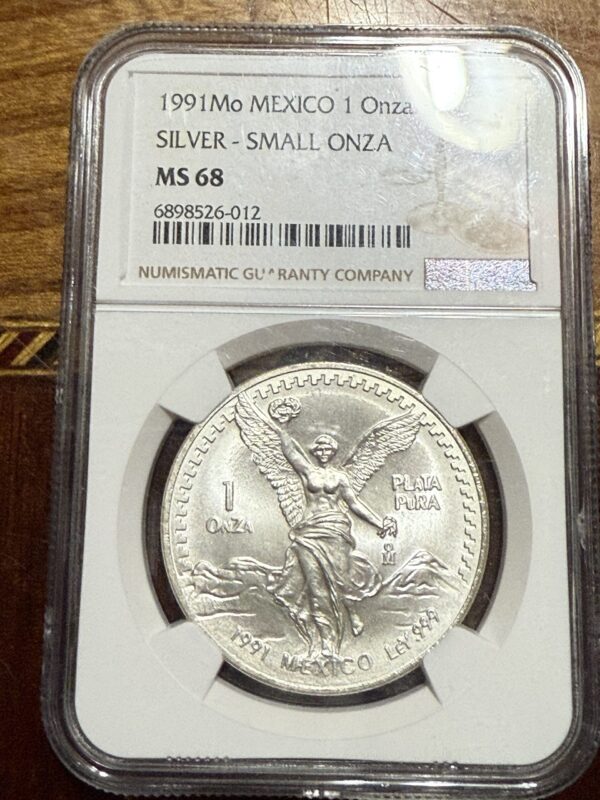1991 Mo 1 Oz Plata Mexico Libertad SMALL  OnZa NGC MS68 Tipo 2 , Mula, Letras MiXtAs - Image 5