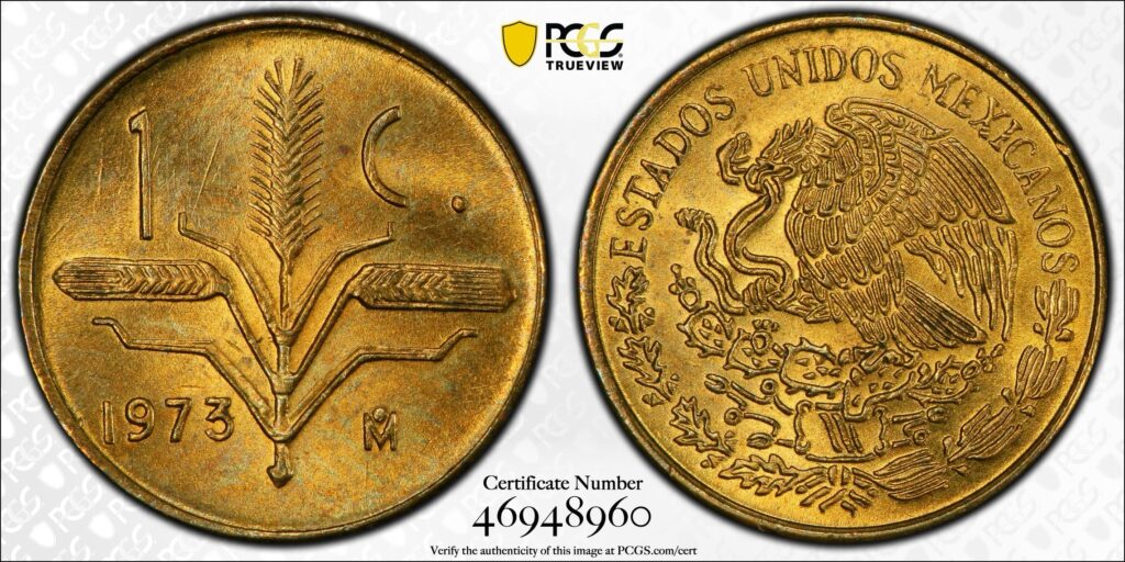 Inicio TodoPrecio.com 53 1 Centavo 1973 México Cospel Pequeño Espiga Año Clave “Espiguita” MS65 PCGS 🌾