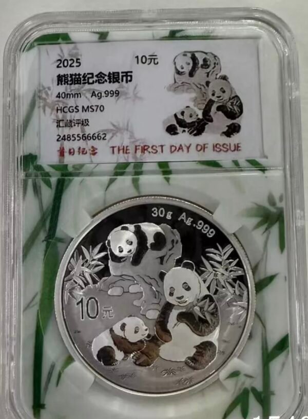HCGS 2025 China 10YUAN Panda Silver Moneda 30g China Panda Plata Onza con Certificado - Image 4