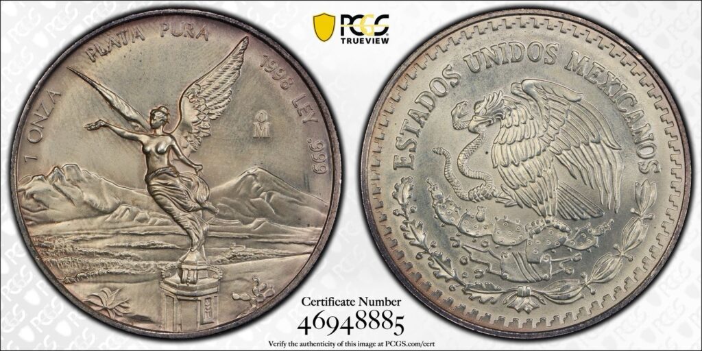 Inicio TodoPrecio.com 47 1 Onza Libertad 1998 Águila Coronada PCGS MS65 MINT ERROR Die Chip Reverse