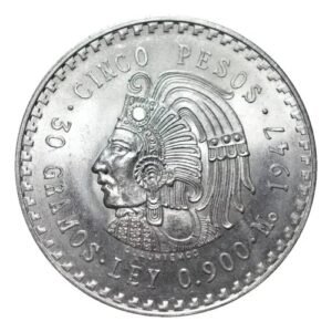 5 Pesos Cuauhtemoc Plata 1947 -1948 Ley 0.900