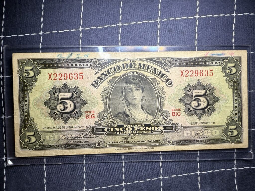 Inicio TodoPrecio.com 33 Billete $5 Pesos 1970 Gitana Serie BIG American Banknote Co. Mo