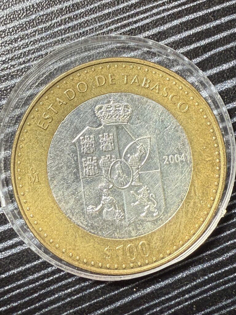 Inicio TodoPrecio.com 43 $100 Pesos 2004 Bimetalica Tabasco Primera Fase Plata 0.925 Mo