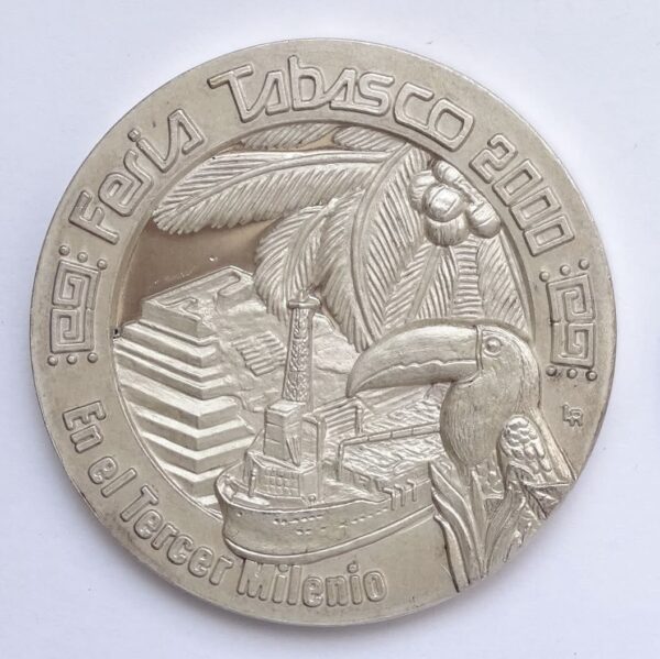 Medalla 2 Onzas Plata Pura .999 Feria Tabasco 2000 LR Tucán