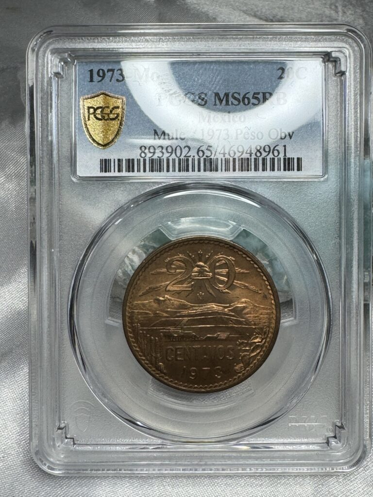 Inicio TodoPrecio.com 21 20 Centavos Teotihuacán 1973 MULA 🫏 PCGS MS65 RB México Mo