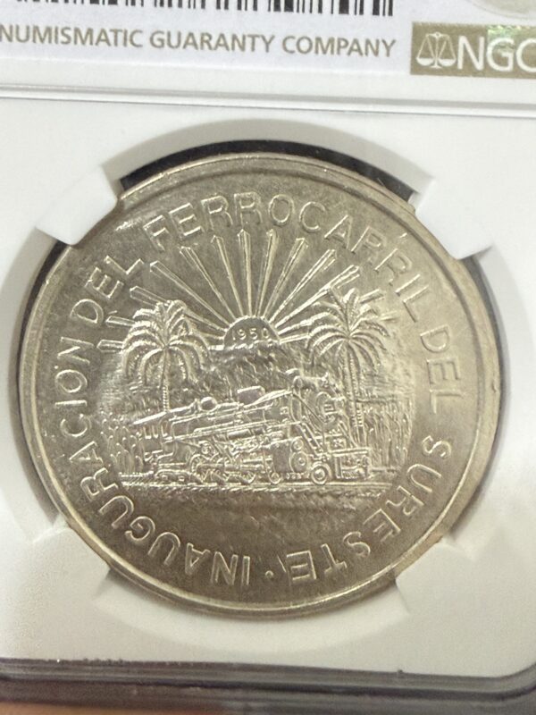 $5 Pesos 1950 Inauguración Ferrocarril del Sureste NGC MS61 - Image 3
