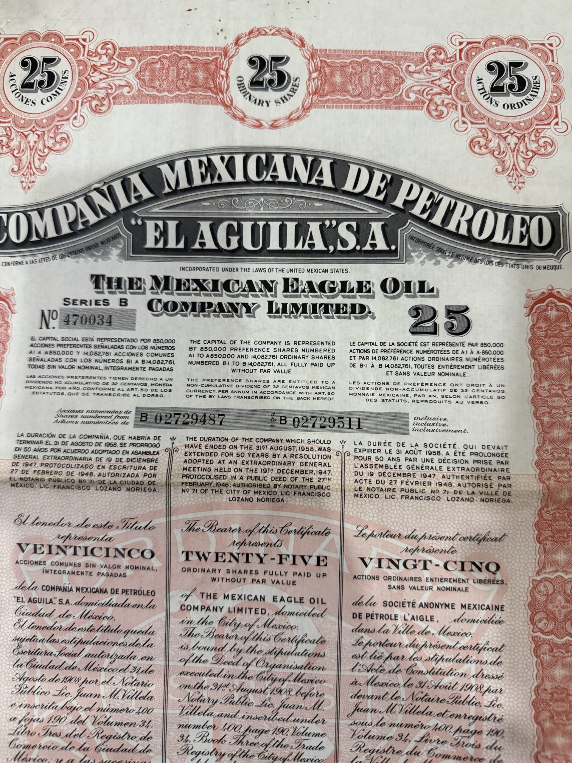 Acciones de la Compañía Mexicana de Petróleo “El Águila S.A.” 1949 3 Acciones de la Compañía Mexicana de Petróleo “El Águila S.A.” 1949 - Image 3