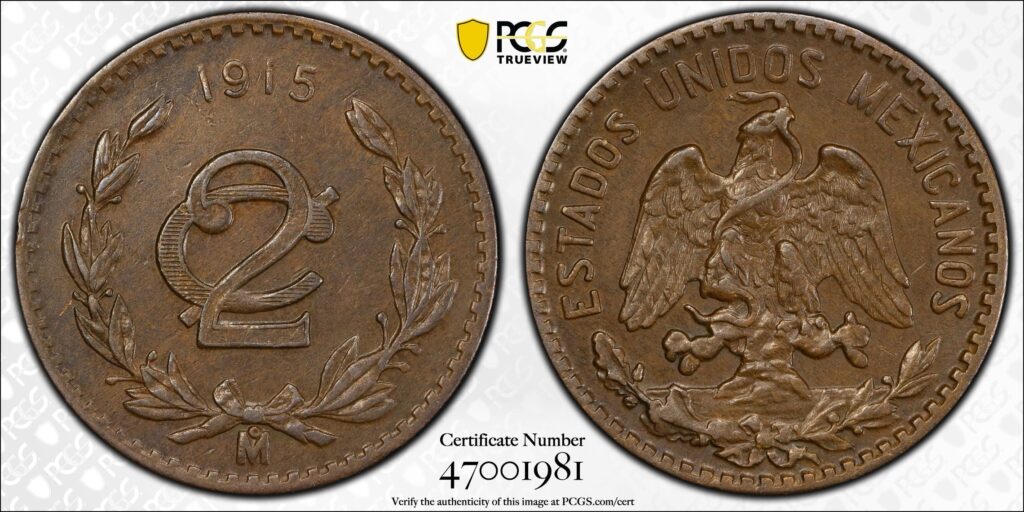 Inicio TodoPrecio.com 34 2 Centavos Zapatista 1915 México Cobre Revolución Mexicana AU55 PCGS