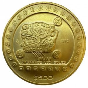$250 Pesos 1992 Mo. 1/4 Oz Oro Puro Ley 0.999 Precolombina Jaguar Piedra de los Soles 1/10000