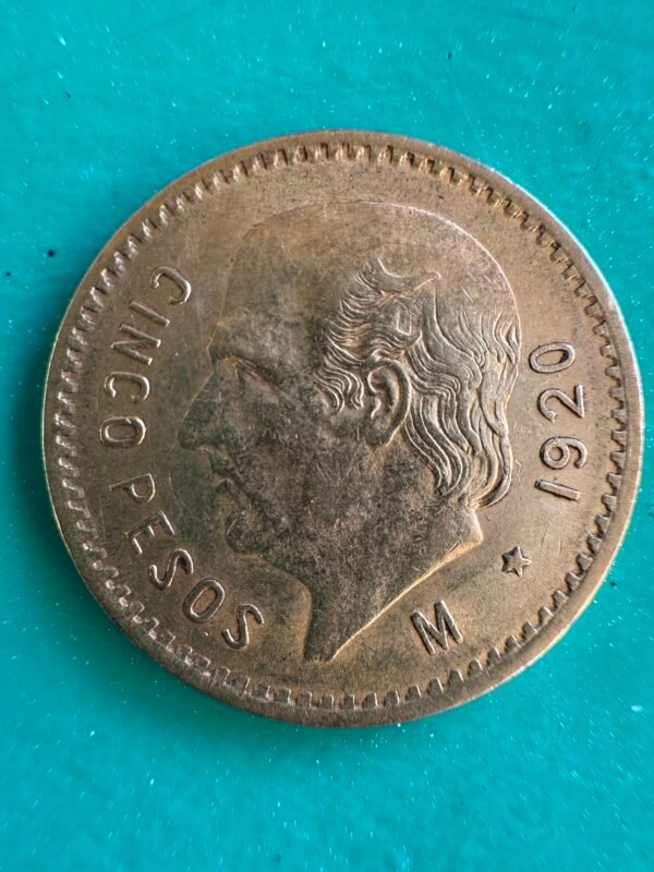 $5 Pesos Oro Hidalgo 1920 de Época