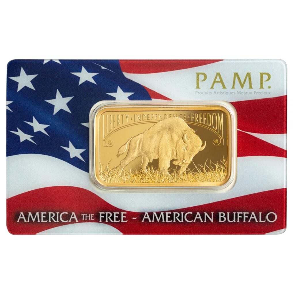 Inicio TodoPrecio.com 47 1 Onza Barra Oro Puro 999.9 PAMP Búfalo Americano 🦬