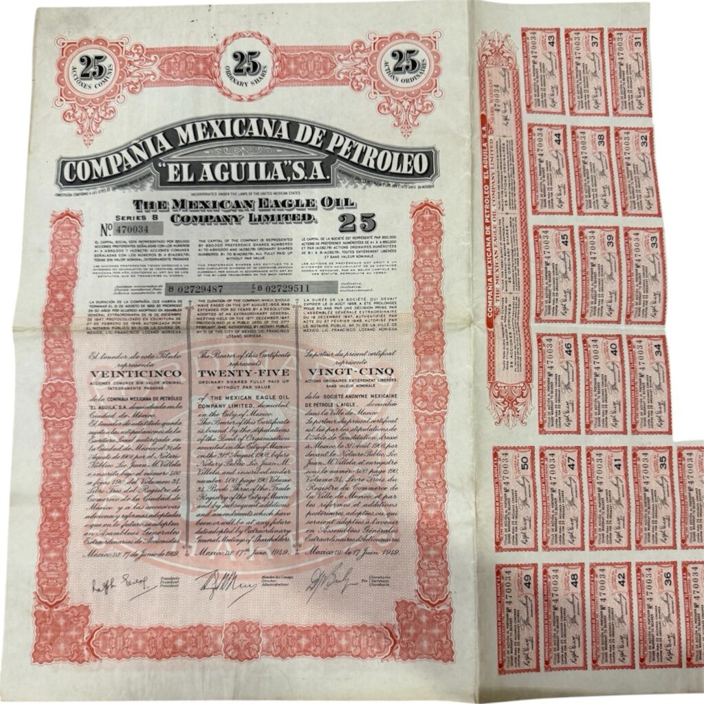 Inicio TodoPrecio.com 43 Acciones de la Compañía Mexicana de Petróleo “El Águila S.A.” 1949