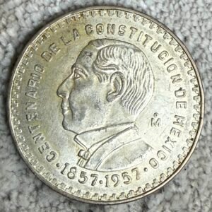 $1 Peso Benito Juárez 1857-1957 Centenario Constitución Tepalcate Plata .100