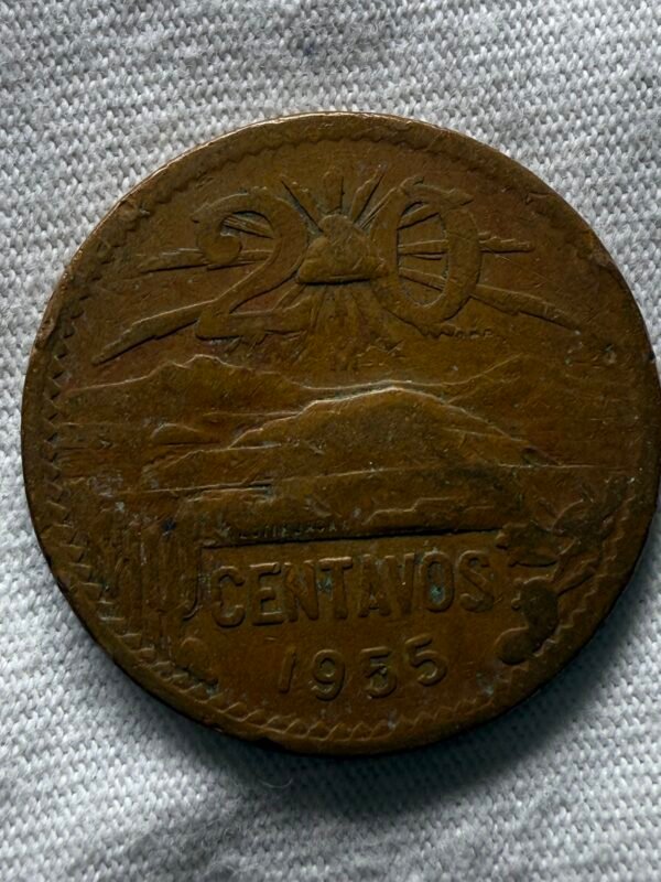 20 Centavos 1955 Pirámide de Teotihuacán Águila Grande Escasa