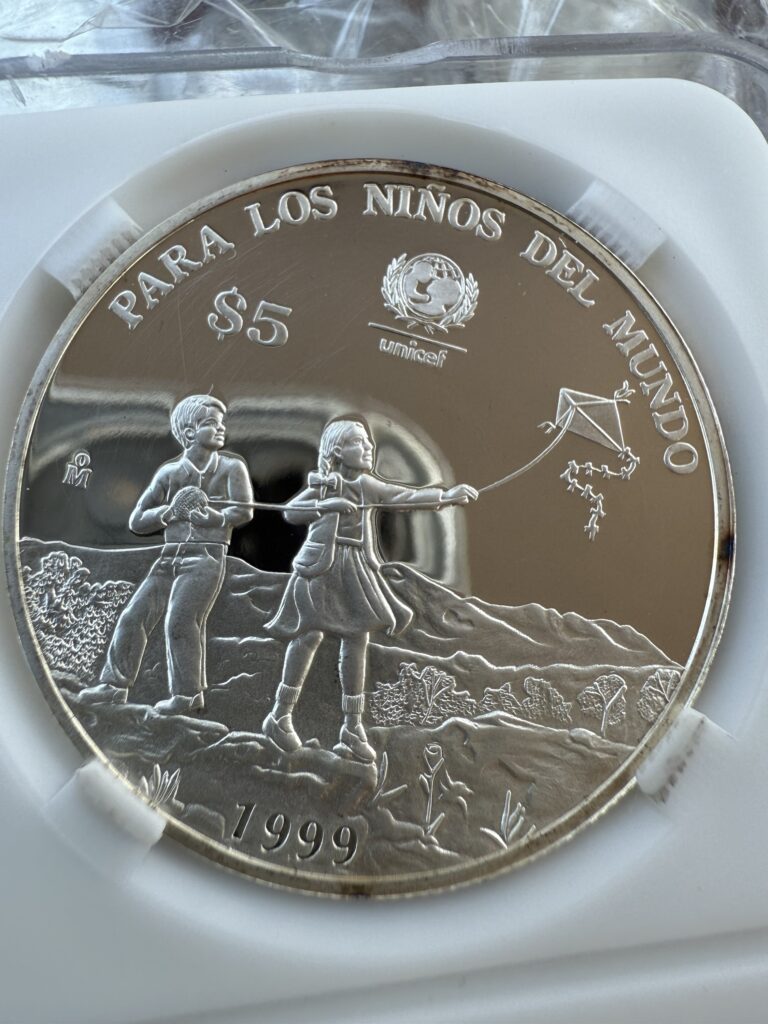 Inicio TodoPrecio.com 29 $5 Pesos 1999 Plata .999 1 Onza Proof UNICEF Para los niños del mundo