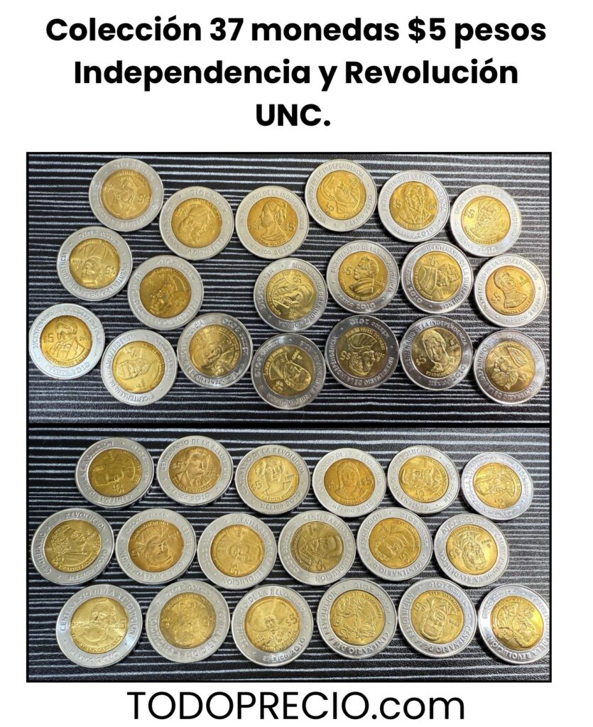 Inicio TodoPrecio.com 20 Colección 37 Monedas $5 Pesos Independencia y Revolución UNC
