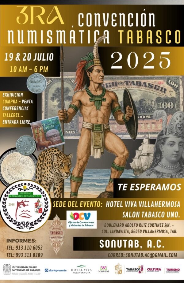 Medalla Conmemorativa 3ra Convención Numismatica de Tabasco Edición Limitada Plata .999 y Cobre .999 Año 2025 - Image 5