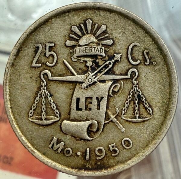 25 Centavos 1950 Balanza Plata Ley .300