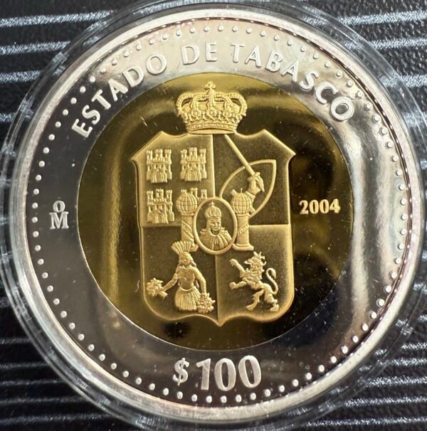$100 Pesos Oro Plata Tabasco Primera Fase 2004 Edición Limitada UNC - Image 8