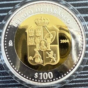 $100 Pesos Oro Plata Tabasco Primera Fase 2004 Edición Limitada UNC