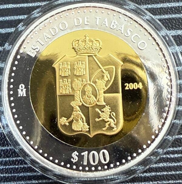 $100 Pesos Oro Plata Tabasco Primera Fase 2004 Edición Limitada UNC