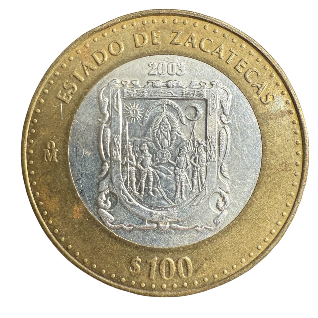 Inicio TodoPrecio.com 4 100 Pesos Zacatecas 2003 Escudo de Armas Primera Fase Plata .925