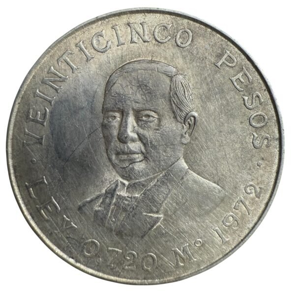 $25 Pesos Benito Juárez 1972 Plata Ley 0.720
