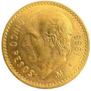 $5 Pesos Oro Ley .900 Hidalgo 1955