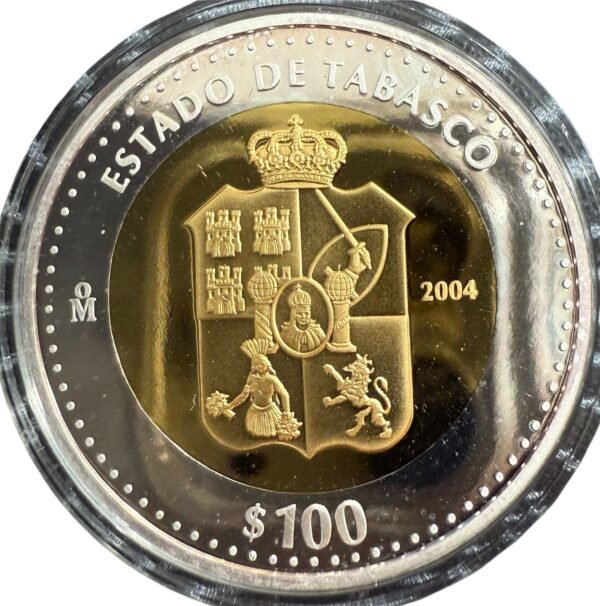 $100 Pesos Oro Plata Tabasco Primera Fase 2004 Edición Limitada UNC - Image 3