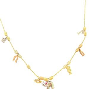 Cadena de Oro 14K Elefante Búho Herradura Trébol