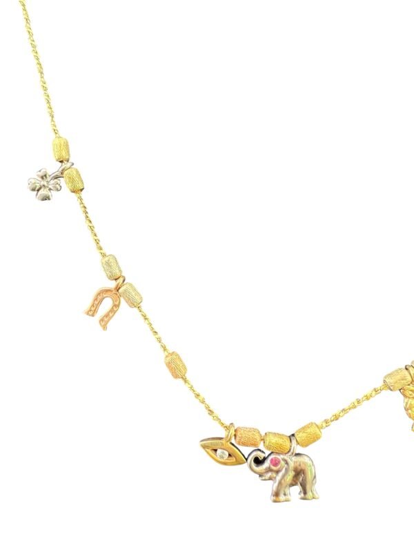 Cadena de Oro 14K Elefante Búho Herradura Trébol - Image 4