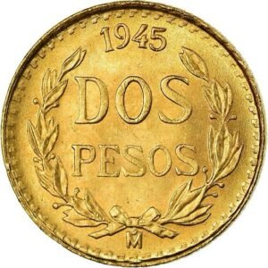 $2 Dos Pesos Oro 1945 Mo. México Ley .900 21.6K