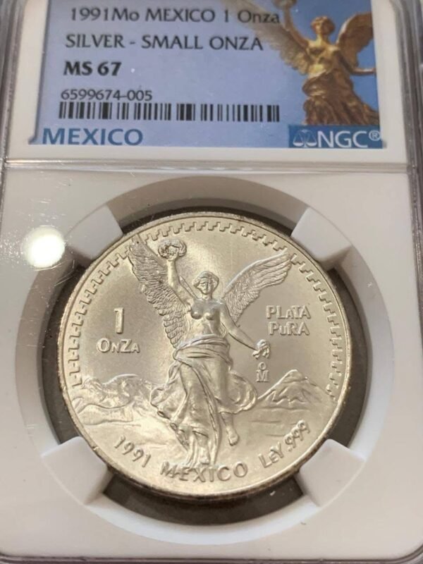1 Onza Libertad 1991 Plata Pura .999 Tipo 2 Mula NGC MS67 | RARA
