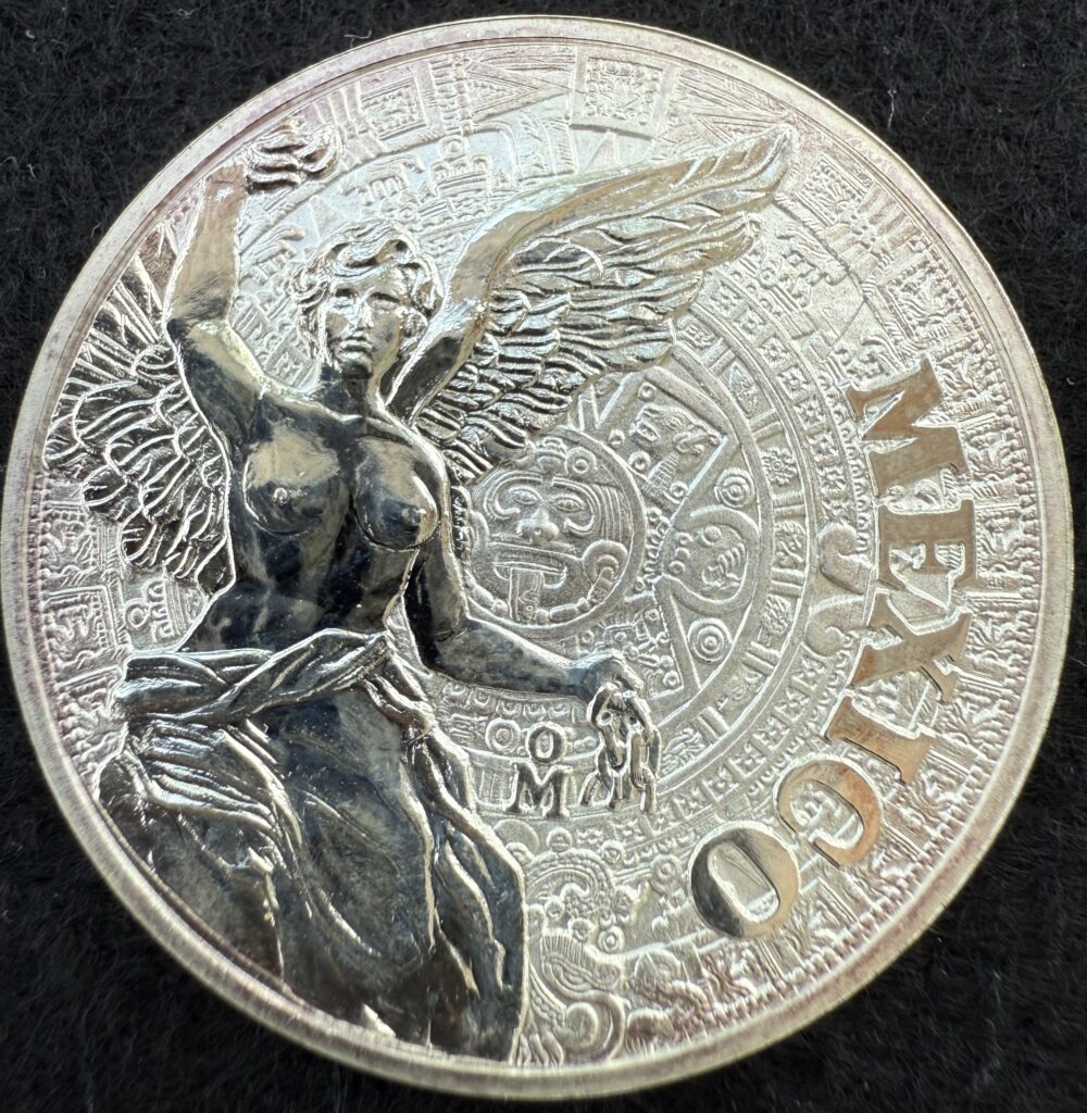 1 Onza Plata .999 Ángel de Independencia y Calendario Azteca México Ceca Mo. UNC