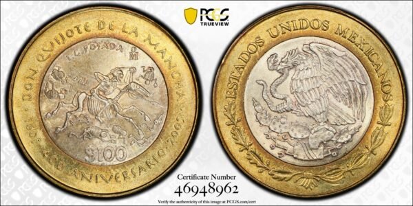 100 Pesos Quijote de la Mancha 2005 PCGS MS66 Plata - Image 3