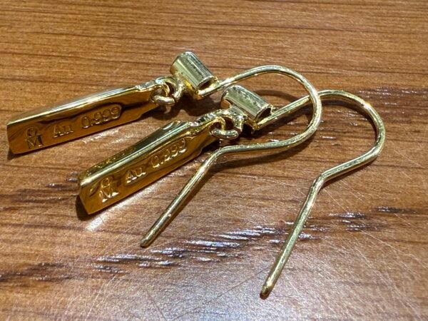 Aretes de Oro Ley Au .999 24k Lingote Marca Mo. - Image 3