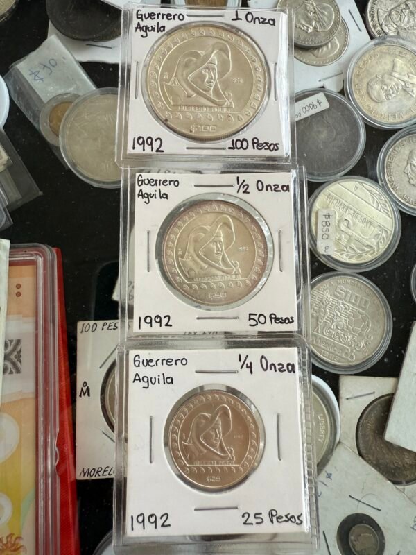 Lote Guerrero Águila 1992 $100 $50 y $25 Pesos 1 Oz., 1/2 Oz. y 1/4 Oz Plata UNC - Image 2