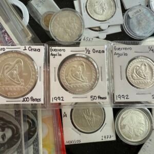 Lote Guerrero Águila 1992 $100 $50 y $25 Pesos 1 Oz., 1/2 Oz. y 1/4 Oz Plata UNC