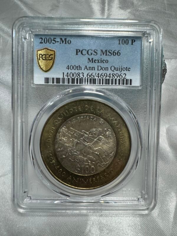 100 Pesos Quijote de la Mancha 2005 PCGS MS66 Plata