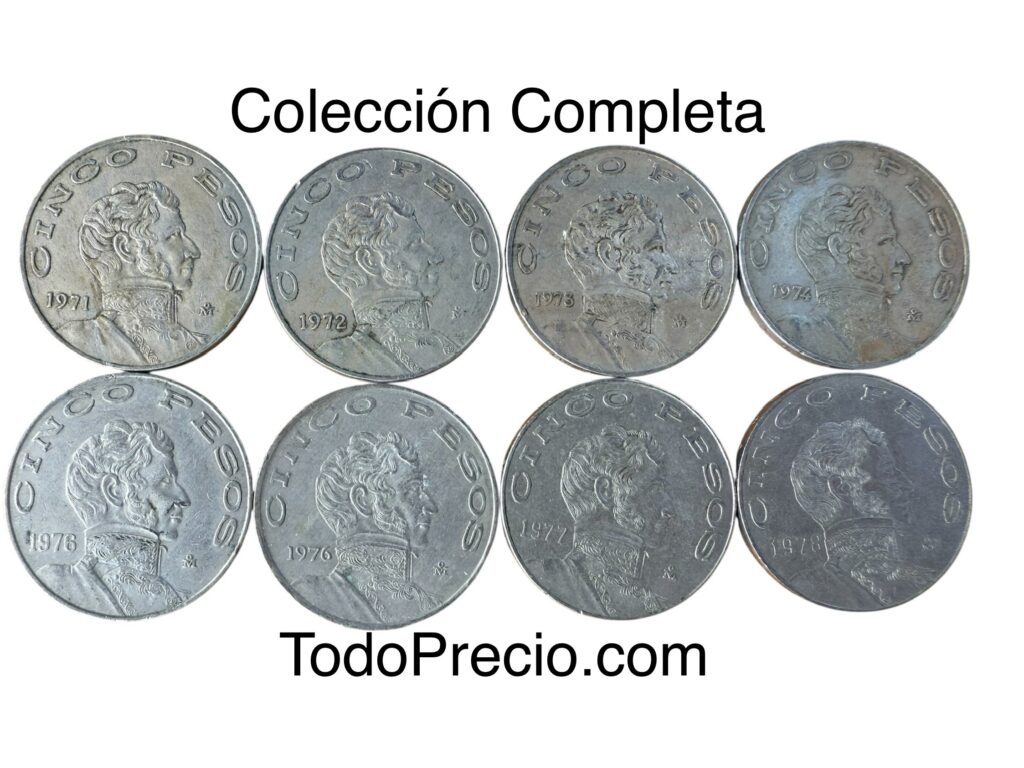Inicio TodoPrecio.com 15 Set Completo 1971-1978 Cinco Pesos Vicente Guerrero