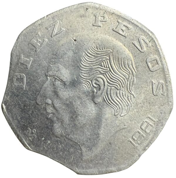 Diez Pesos 1981 Hidalgo | ERROR Clipped Planchet