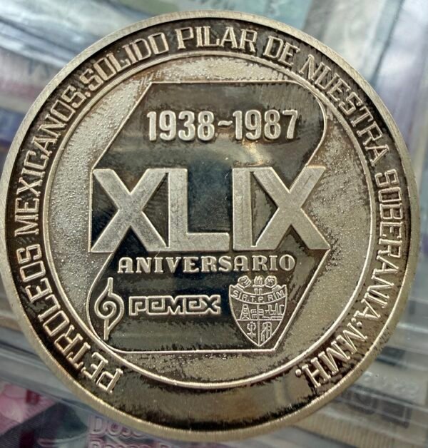 Medalla 49 Aniversario 1938-1987 PEMEX SRTPRM Plata - Image 2