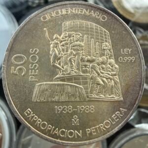 50 Pesos Cincuentenario de la Expropiación Petrolera 1938-1988 Plata Ley 0.999