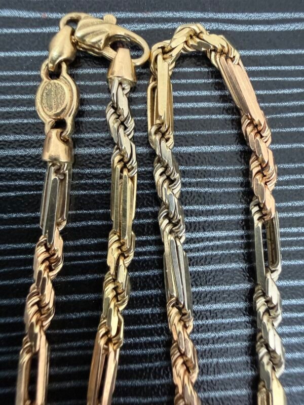 Collar de Oro 14K Italy Figarope Torsal Tipo Fígaro 3x1 3 Tonos - Image 3