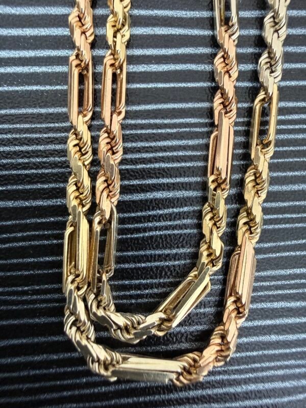 Collar de Oro 14K Italy Figarope Torsal Tipo Fígaro 3x1 3 Tonos - Image 2